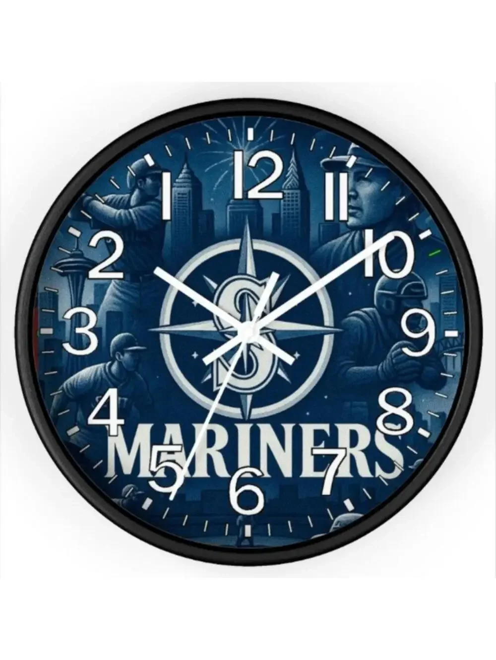 REVERSE TICKING CLOCK Seattle Mariners  Glow In The Dark Wall Clock New!
